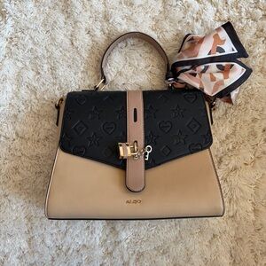 Aldo Black and Tan Satchel with Scarf Accent